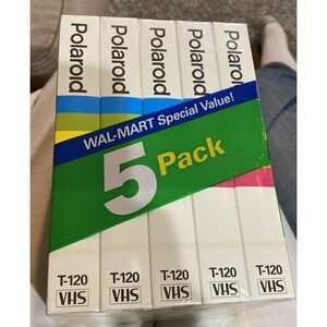 New Sealed Polaroid Supercolor T-120 VHS 5-Pack Blank Video Cassette Recordable